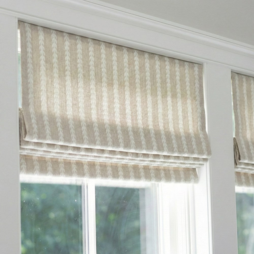 Oatmeal Wheat Stripe Wool-Blend Roman Shade