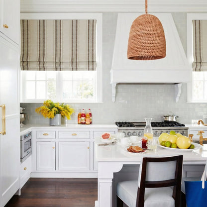 Custom Wool Blend Striped Roman Shades - The Artisan Vine Collection